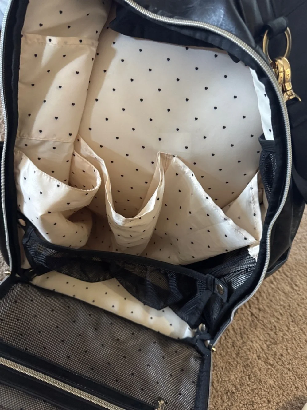 Itzy Ritzy Black Faux Leather Backpack with Gold Hardware